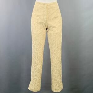 CELINE Size XS Cream Silver Jacquard Paisley Straight Dress Pants